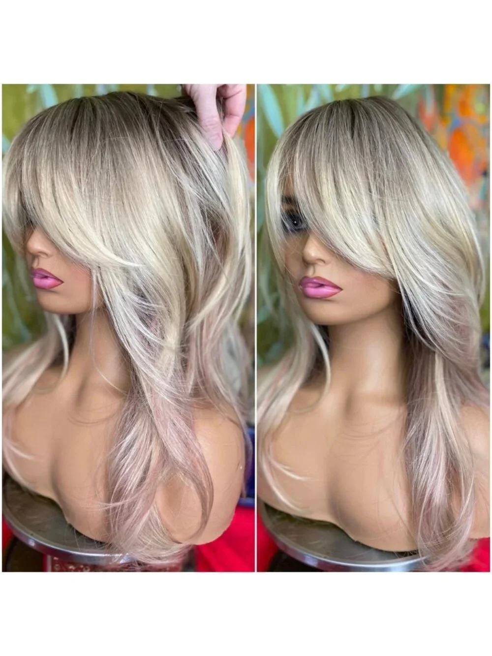 LAST ONE blonde with pink highlights layered wig
